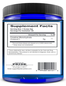 Creatine Monohydrate Ultra Micronized Unflavored Powder 5g per serving PRIDE NUTRITION